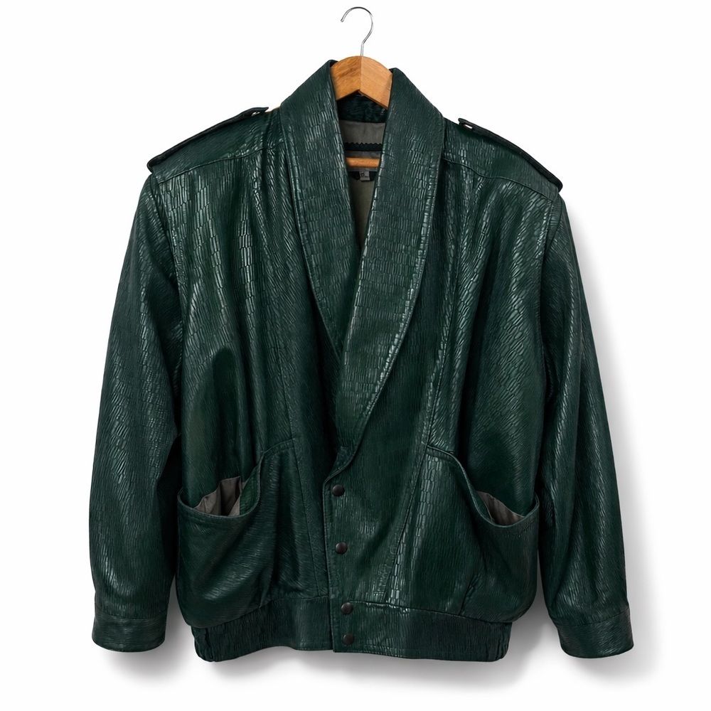 BOVINES Leather Jacket Men’s 40 Forest Green Textured Shawl Collar Canada Made